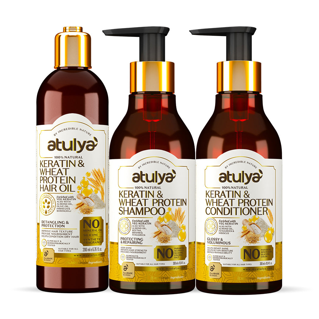 Atulya Keratin & Wheat Protein Combo (Shampoo, Conditioner, Oil) 800ml