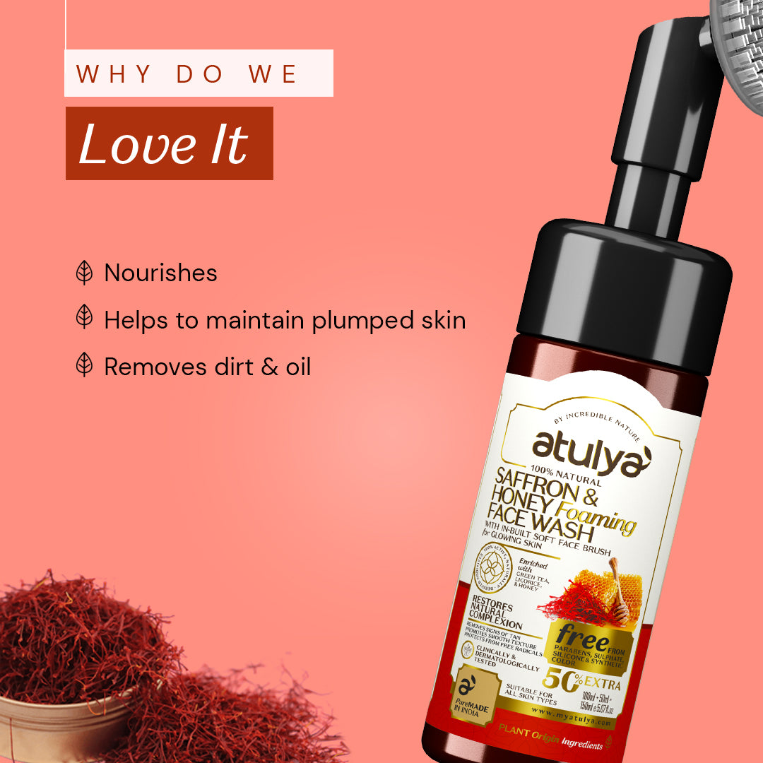 atulya Saffron & Honey Face Wash with Built-In Silicone Brush - 150ml