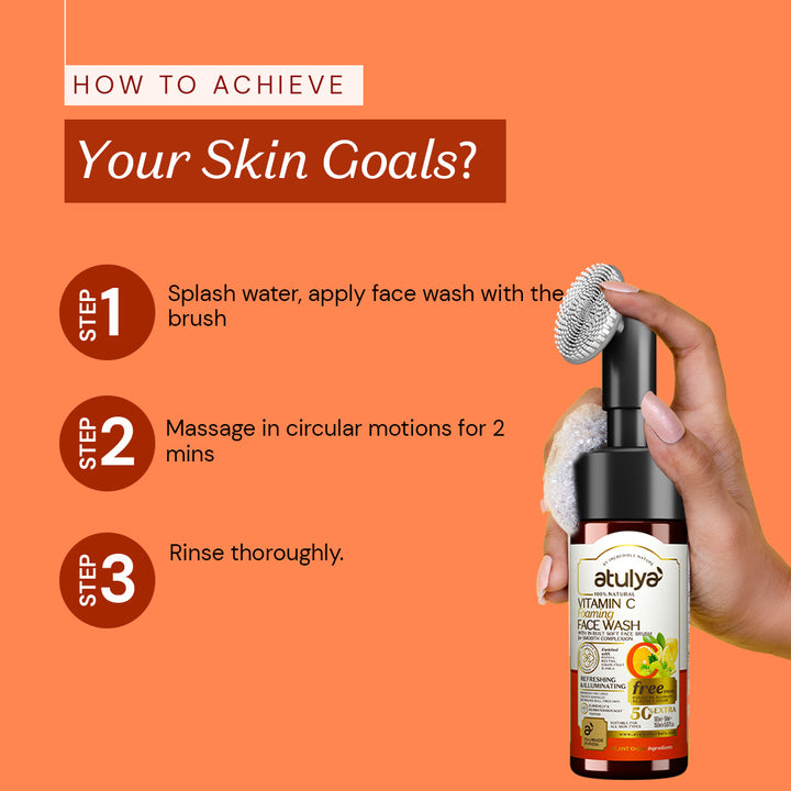 atulya Vitamin C Foaming Face Wash with Silicone Brush - 150ml