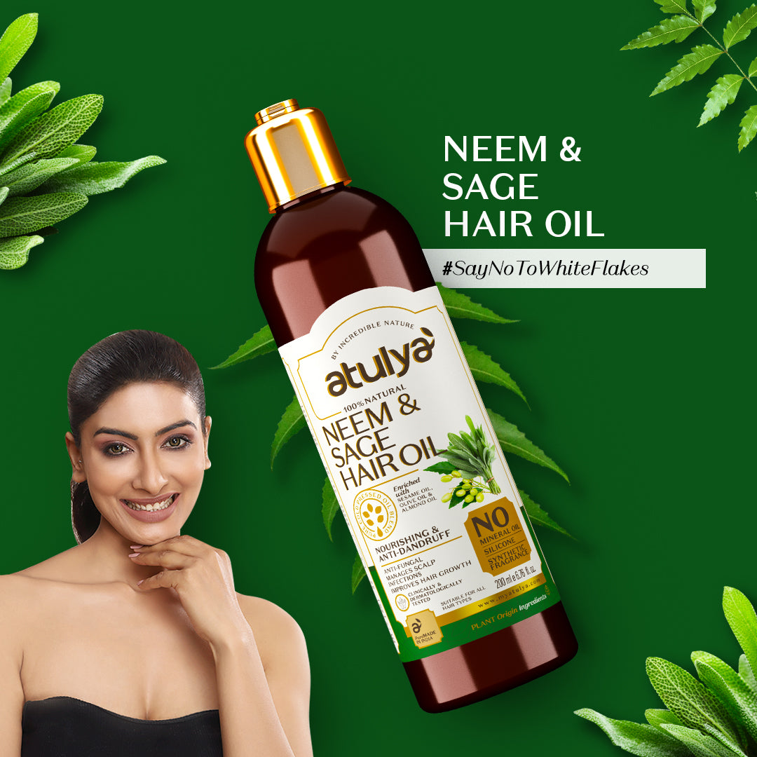 atulya Neem & Sage Hair Oil - Silicones, Parabens, Mineral Oil Free (100% Natural)
