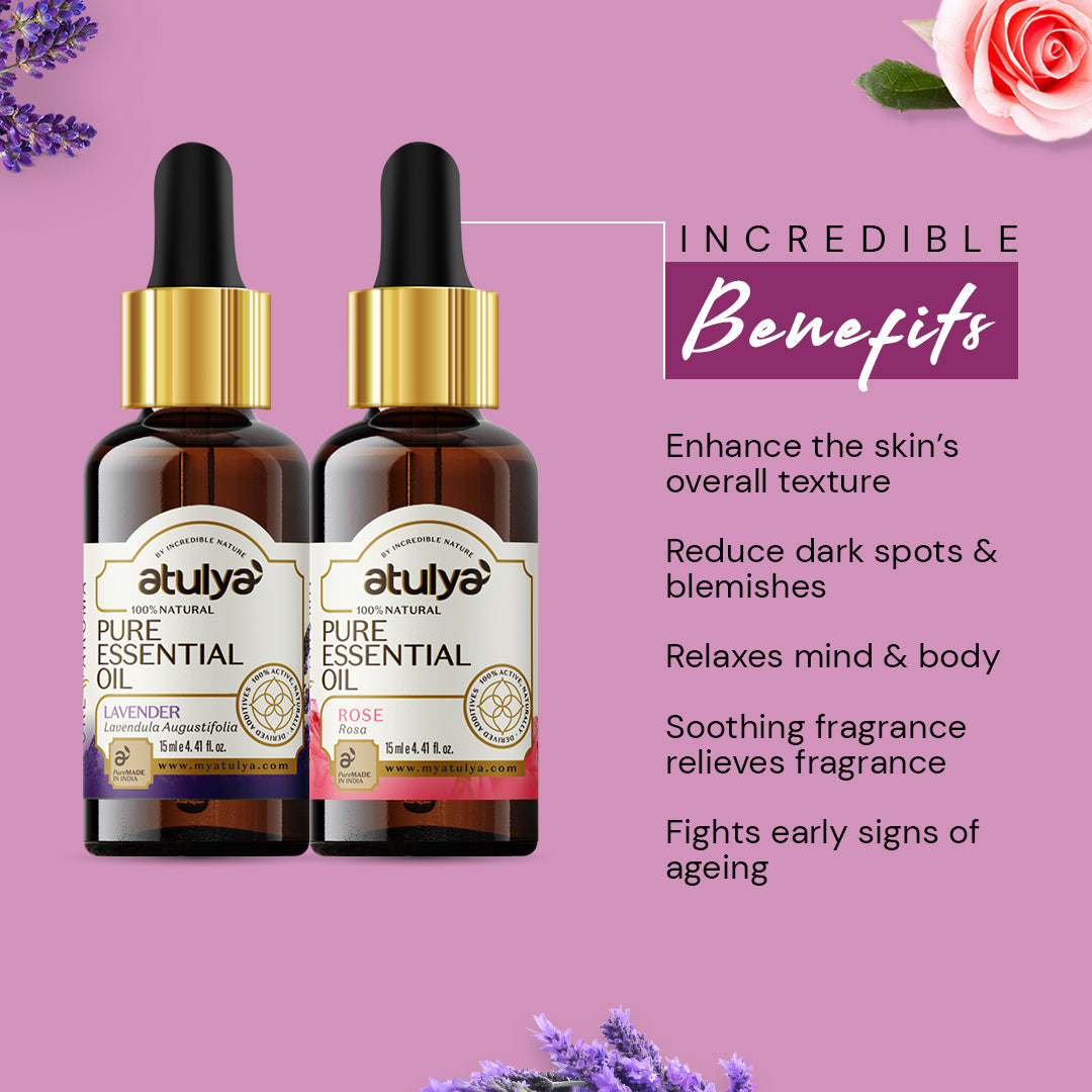 Atulya Rose & Lavender Essential Oil Combo (Pack of 2)
